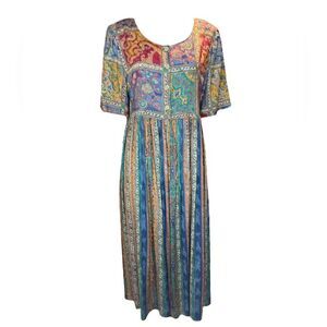 Two Potato Laguna Beach Vintage Art to Wear Maxi Dress Floral Buttons size Small